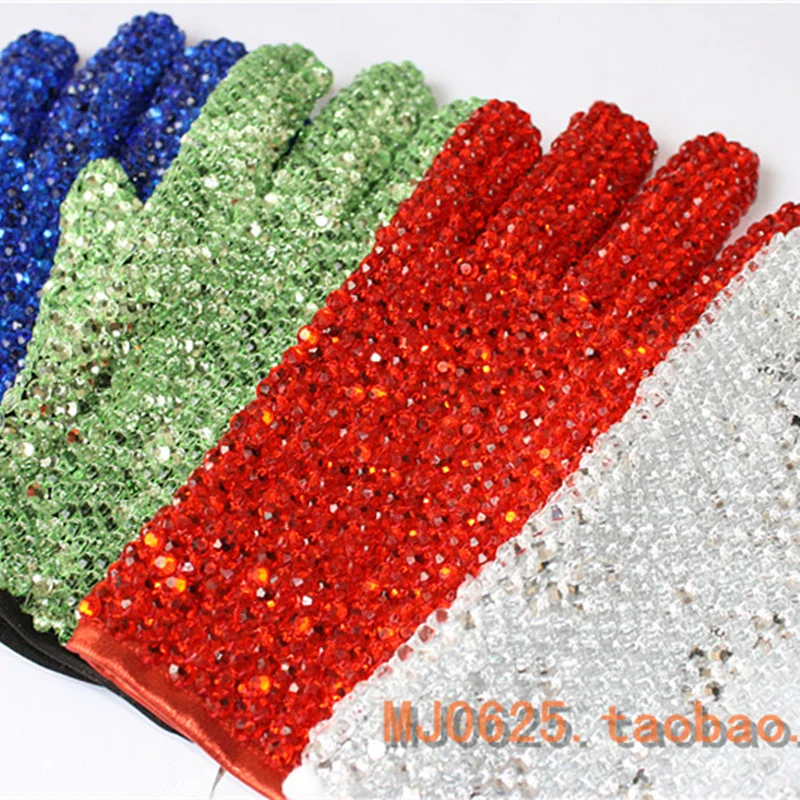 In Memory MJ Michael Jackson Colorful Both Side Crystal Rhinestone Handmade Performance Collection Glove