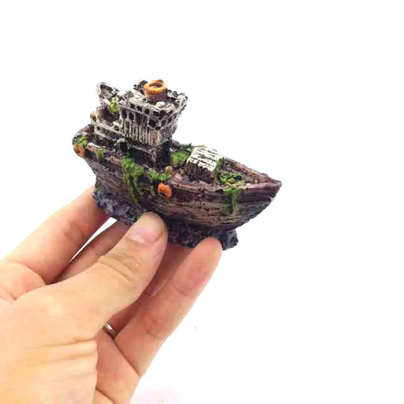 Aquarium Mini Resin Shipwreck Fish Tank Decoration Pirate Treasure Ship Small Ship Ornament Accessories Statue For Fishes Hide