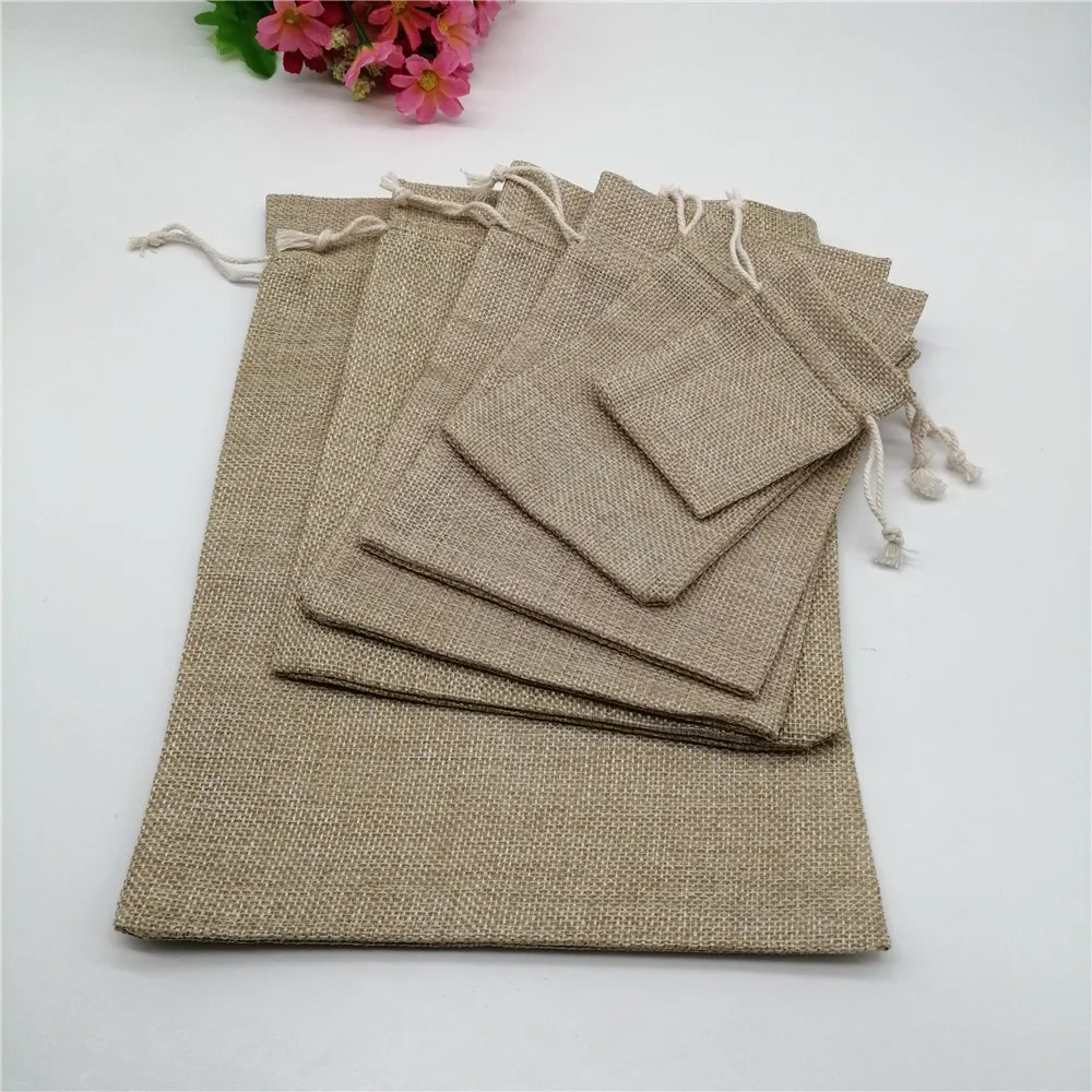 10pcs Linen Drawstring Gift Bags Natural Burlap Candy Bag Christmas Wedding Party Favors Gift Packaging Bags Jewelry Pouches