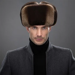 IANLAN Fashion Mens Import Full-pelt Otter Fur Bomber Hats Solid Russian Style Winter Windproof Lutra Fur Earmuffs Hats IL00246