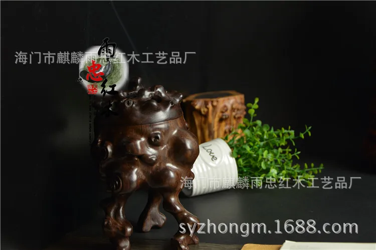 Yu Zhong African ebony black sticks of wood carving censer incense coil incense smoke incense box hollow sculpture with red wood