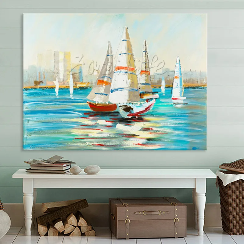 Hand painted abstract oil painting boat ship sailing canvas oil paintings Wall art Pictures for living room modern wallpaper 15