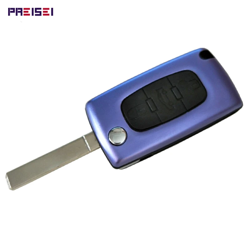 

PREISEI New Aluminum Purple 3 Buttons Car Flip Remote Key Covers For Peugeot 307 407 Key Fob Replace Blade No Groove CE0536