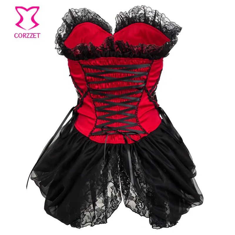 Red & Black Victorian Lace Skirted Corset Steampunk Gothic Clothing Women Sexy Corsets and Bustiers Overbust Corselet Lolita