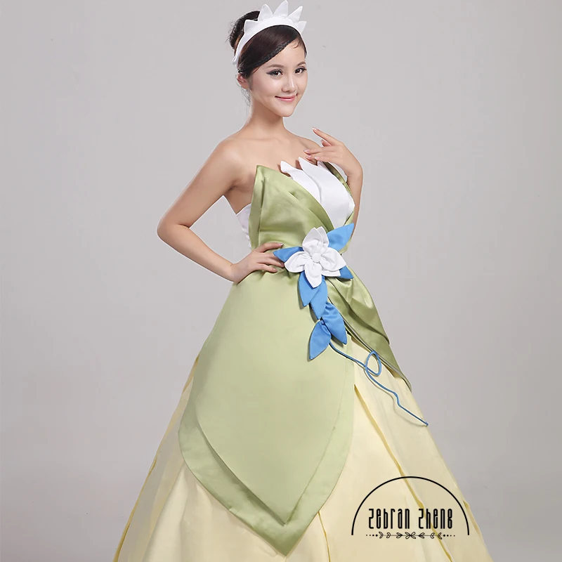 Top Quality Custom made Tiana Cosplay Tiana Princess Costume Halloween Dress Free Shipping