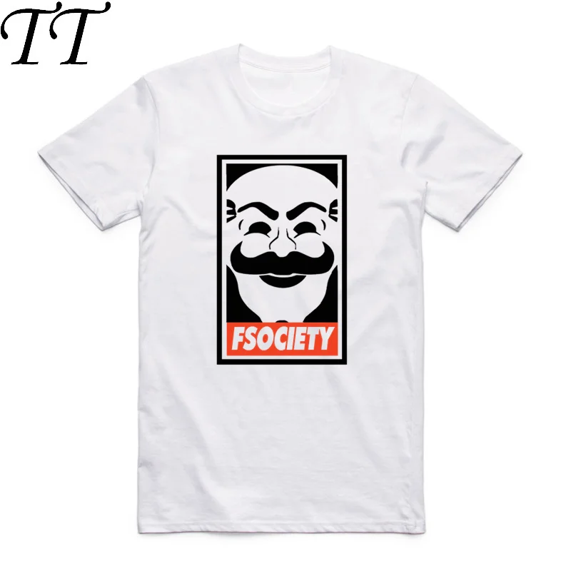 Asian Size Men Women Printing TV Show Robot T-shirt Summer Casual O-Neck Short Sleeves Mr Robot Fsociety Mask T-shirt HCP4091