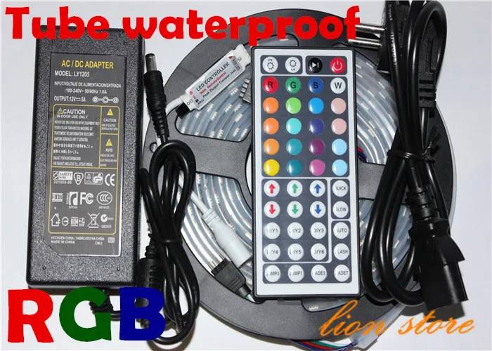 5m 300LED RGB IP67silicon tube waterproof 12V 5050 LED Strip,60LED/m +44key ir remote controller +12v5a power supply adapter