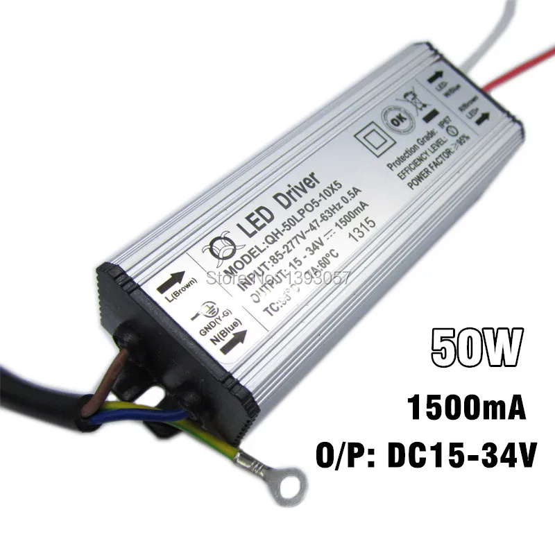 

1pcs/lot 1500mA 50W LED Driver DC15-34v Power Supply IP67 Waterproof Constant Current Driver For FloodLight High Power LED Beads