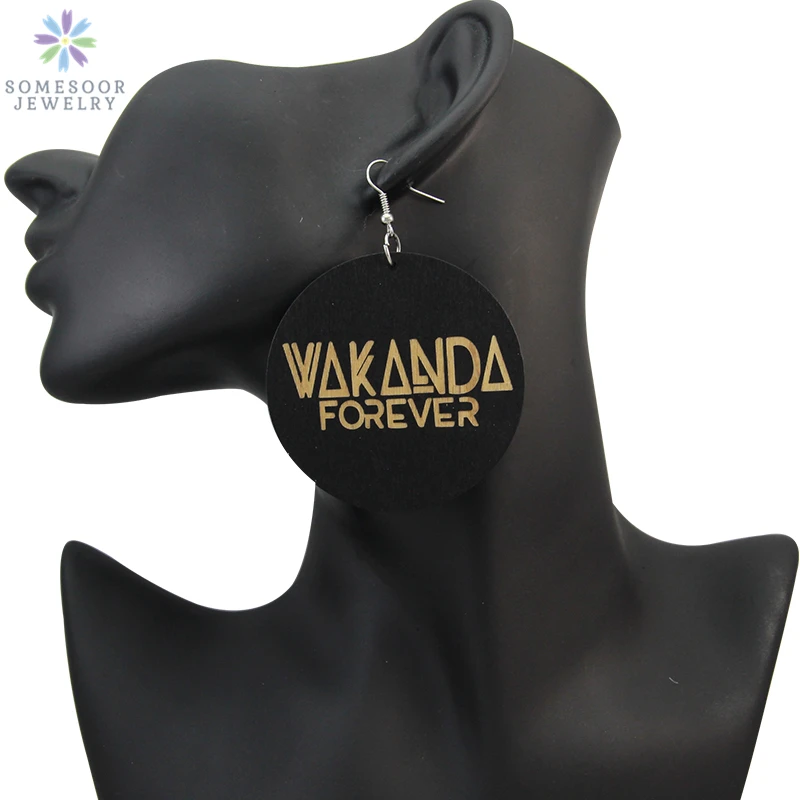 Somesoor Gesneden Afrikaanse Hout Oorbellen Voor Vrouwen Gegraveerde Wakanda Forever Afro Zwarte Etnische Foto 'S Hiphop Sieraden Geschenken