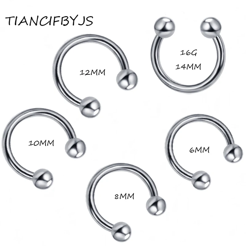 

TIANCIFBYJS Piercing Wholesales 100pcs/lot Mix 5 Size Stainless Steel Hot Sale Nose Body Jewelry Nose Ring Horseshoe Piercing