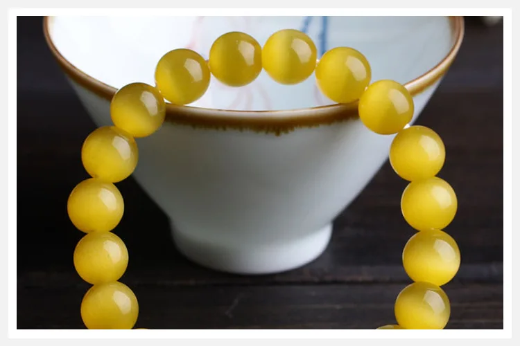 Yellow Cat eye\'s Beads Bracelets Natural Stones Elastic Line Bracelet Men Jewelry Women Bracelet Fashion Wristband