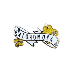 Alohomora lapel pin spell banner badge yellow glitter witchcraft brooch fans art accessory