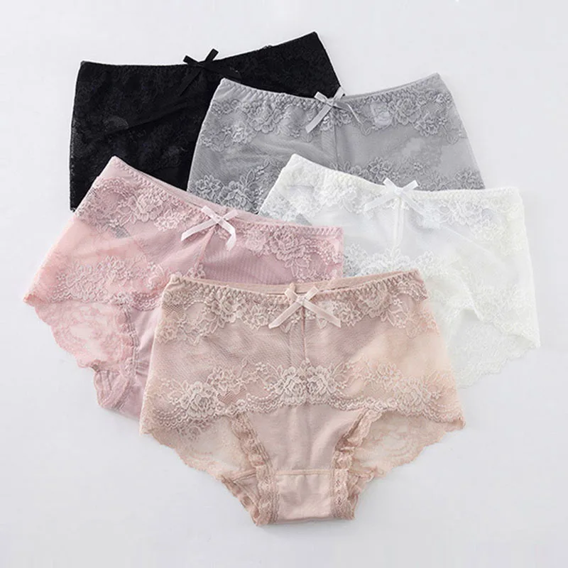 BllooBeell Women\'s Lace Underwear Sexy Hollow Out Panties Girls High Rise Briefs Soft Modal Solid Color Ladies Lingerie Big Size