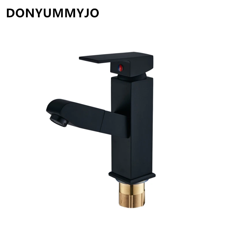 Black / Electroplating Pull Basin Faucet Hot and Cold Faucet Single Hole Copper Washable Head Telescopic Tap