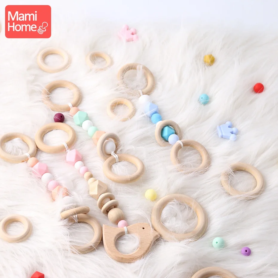 Mamihome 10/5/3pc Maple Wooden Ring Wood Teething Children Goods DIY For Nursing Necklace Rattles Wooden Blank Rodent Bpa Free