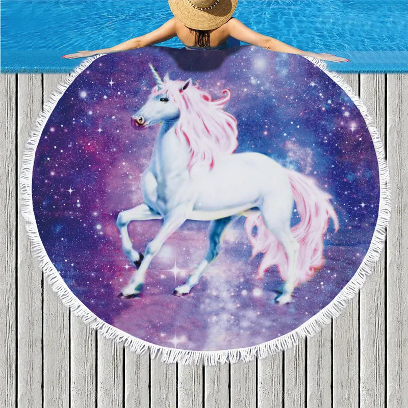 Funny Grass Mud Horse Printed Beach Towels Brand Microfine Round Blanket Mat High-quality Compressed Cute Unicorn Beach Towel