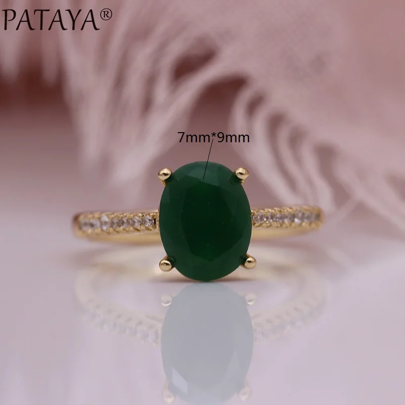 PATAYA New Green Natural Zircon Rings 585 Rose Gold Color Oval Cute Women Rings Romantic Engagement Wedding Fine Fashion Jewelry