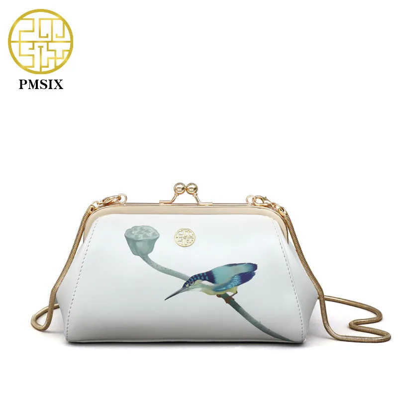 PMSIX Printing Leather Women Shoulder Bag Mini Chain Messenger Bags Elegant Lady Clutch Bag Evening Bag