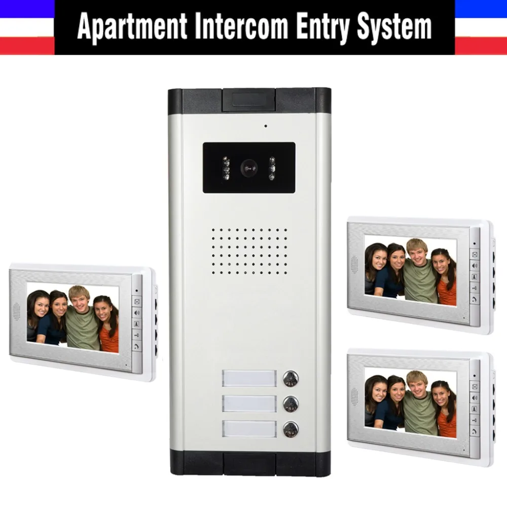 

3 Units Apartment Video Door Phone Intercom System Video doorbell Kit for 3 Apartments house video Intercom 1 Camera 3 Monitor