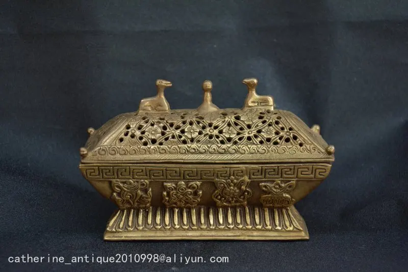 

Collectable Old Tibet Copper flower&deer incense burner ,with carving&mark,Handmade crafts,collection& adornment