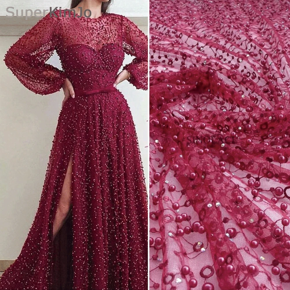 Superkimjo-vestido longo de formatura, luxo, com miçangas, manga longa, estilo arábico borgonha, sexy, 2020