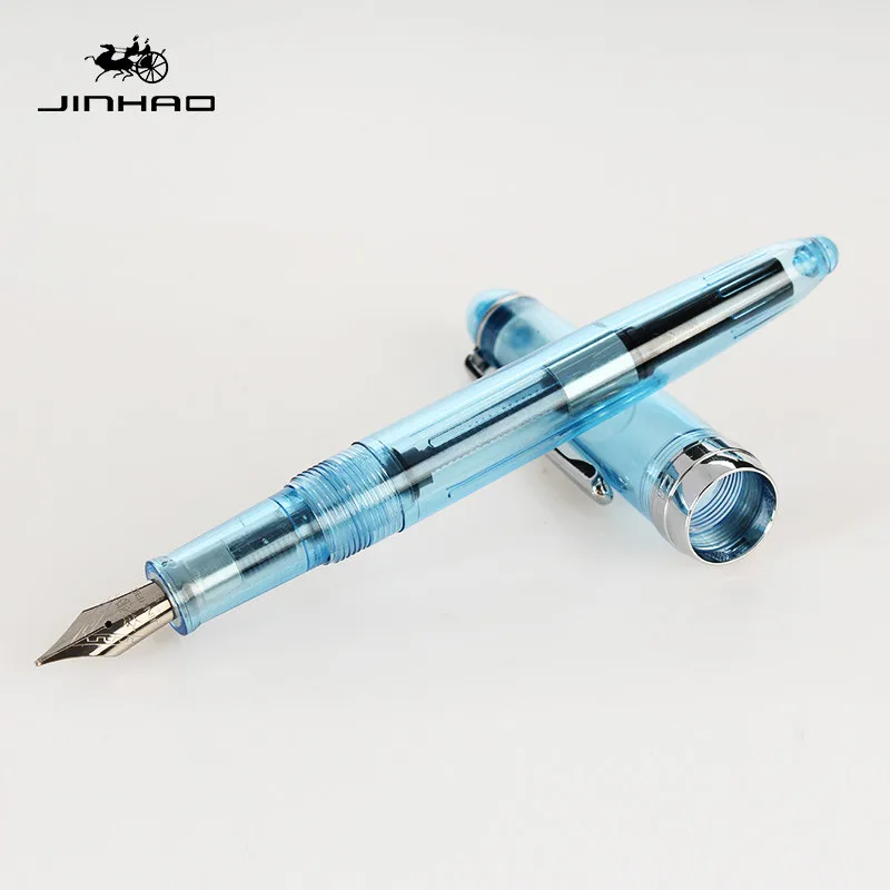 JINHAO 992 plastic fountain Pen Rotating lid Silver Transparent ink color spin Office School Supplies