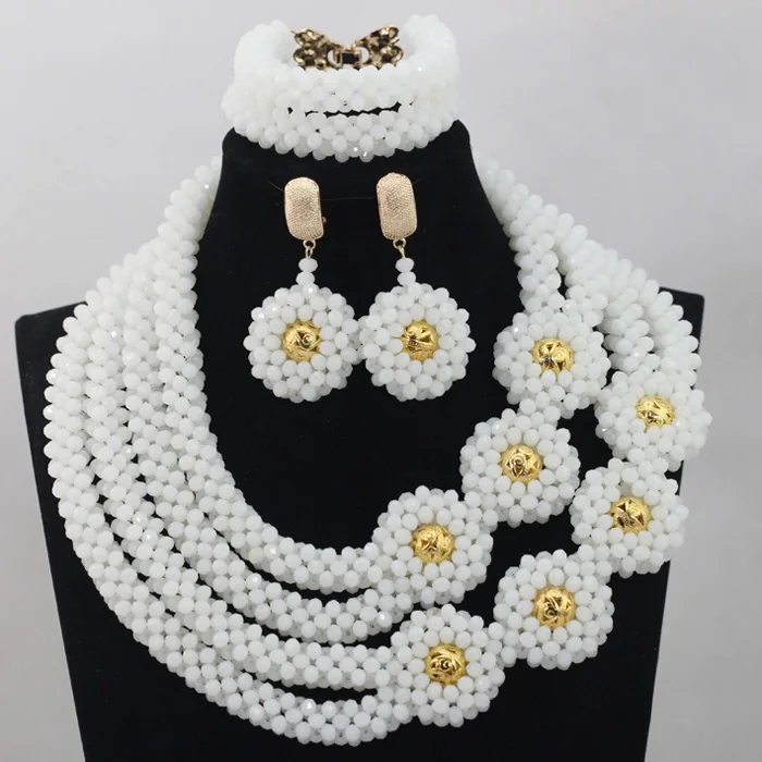 

Trendy Fashion Pure White Beads African Jewelry Sets Bridal Jewelry Bold Necklace Set for Nigerian Wedding Free Shipping ABL709