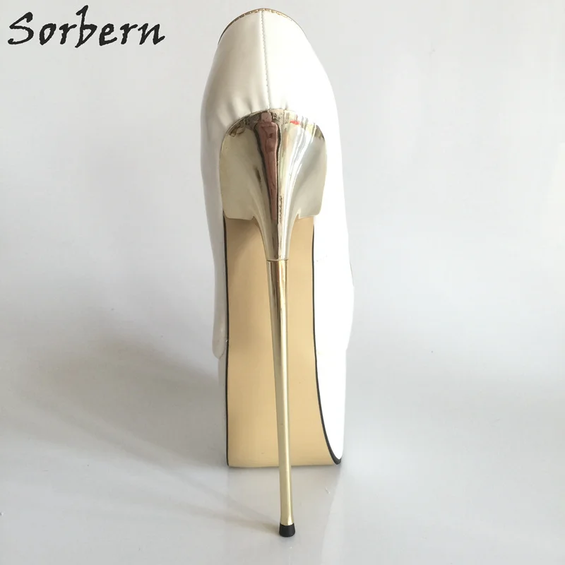 Sorbern 22Cm White High Heels Women Shoes Pumps Thick Platforms Metal Gold Thin Heel Slip-On Ladies Shoes Sexy White Heels Pumps