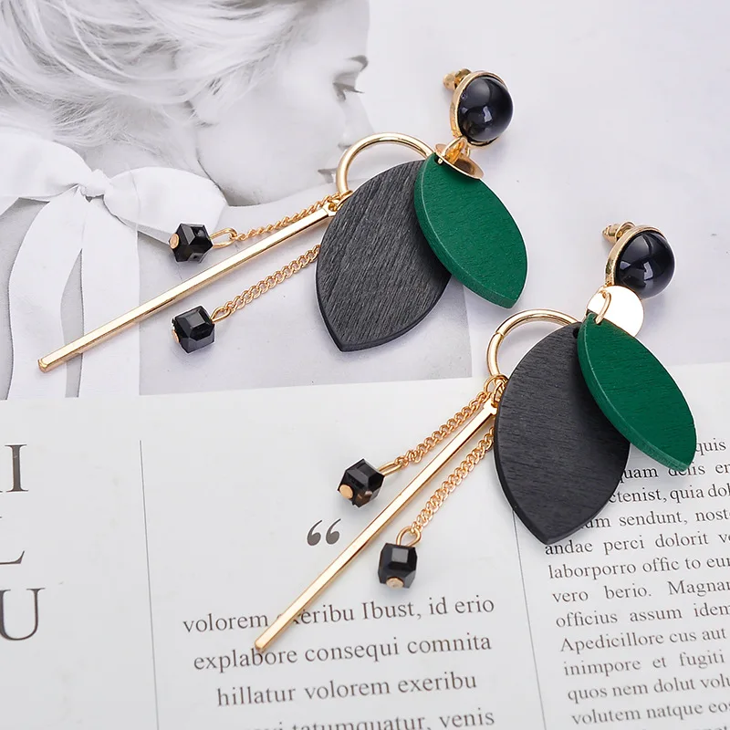 Korean Temperament Long Pendant Female Simple Wood Earrings Wild Tassel Jewelry Earrings Wholesale Earrings For Women Brinco