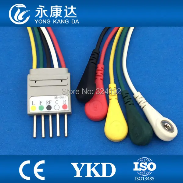 Compatible FOR Nihon Kohden BR-004P one-piece holter ecg cable,5-lead ecg leadwires,IEC/snap