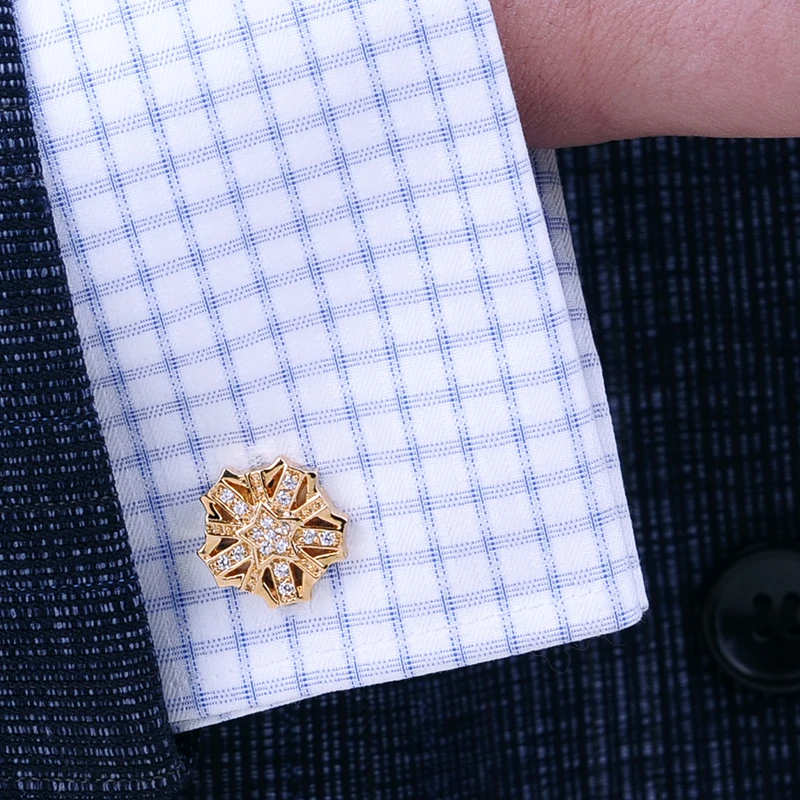 KFLK Shirt Crystal Cufflink for Mens Brand Gold-color Fashion Cuff link Button High Quality Luxury Star Wedding Guests