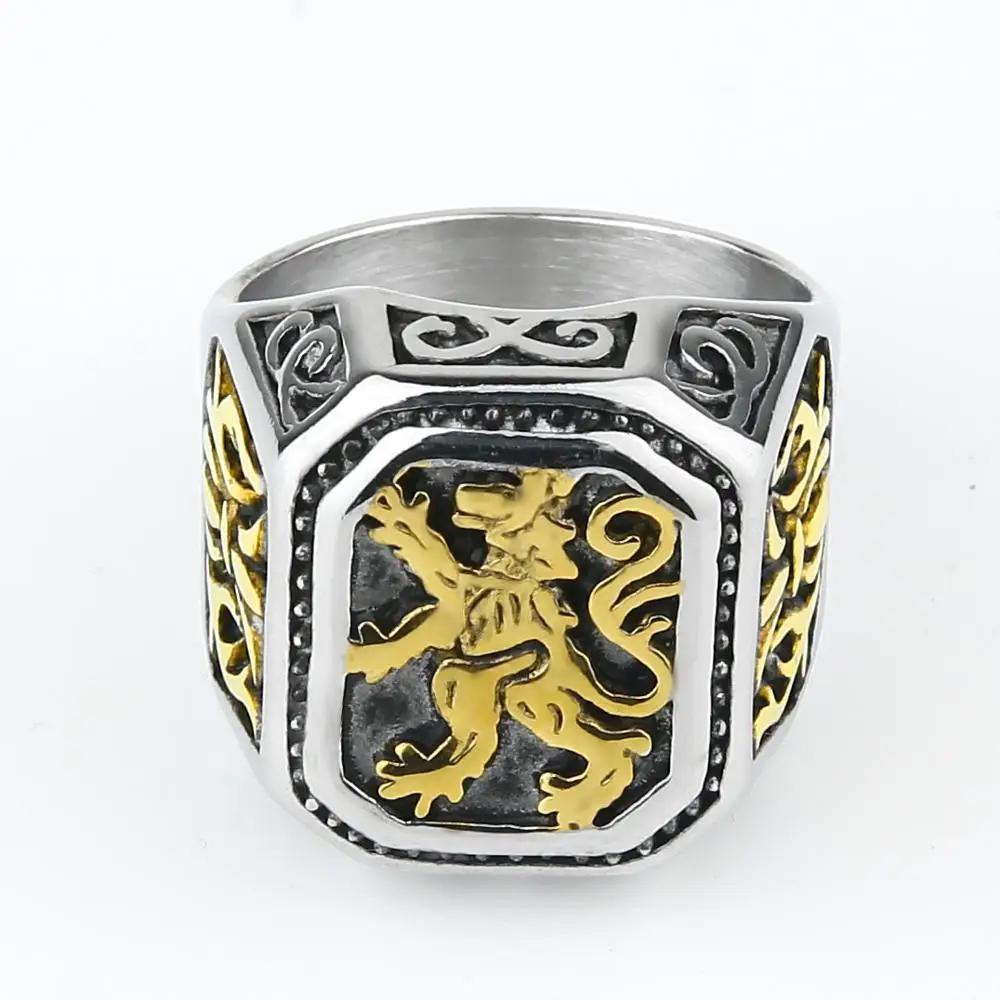 Valily New Arrival Lion Ring Punk Stainless Steel Solid Flower Vintage Ring Big For Men Cool Animal Rings Jewelry US Size