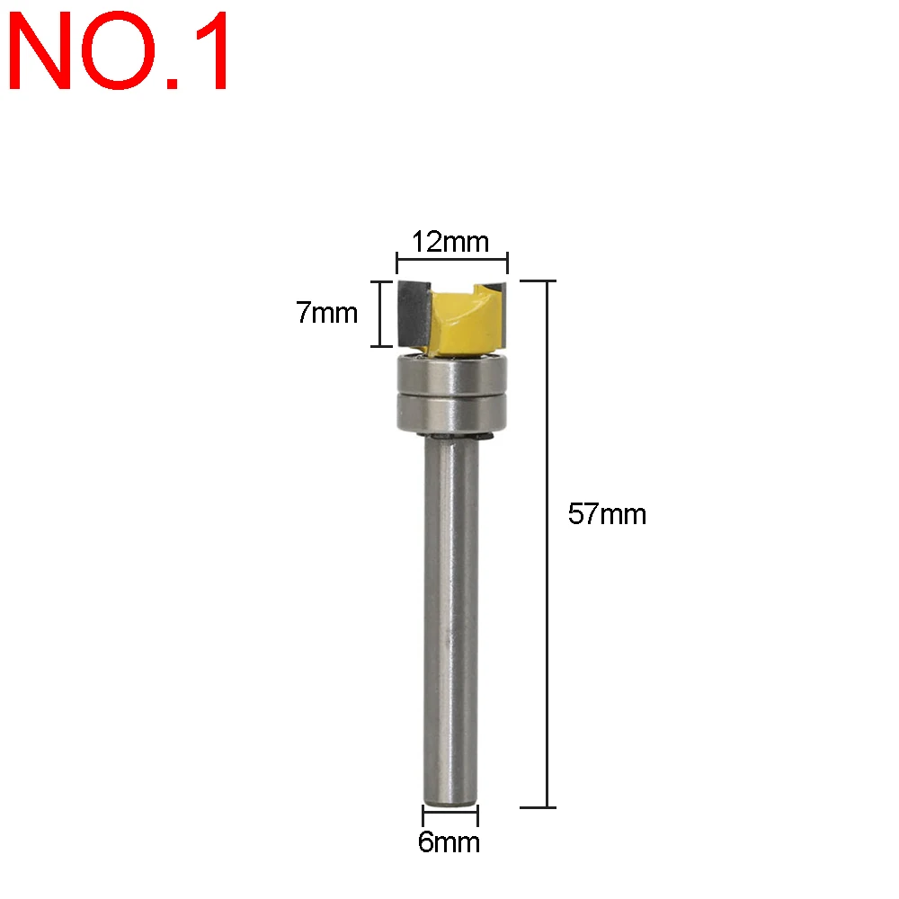 1pc 6mm round Shank Bearing Straight Flush Trim Router Bit 3Flute Top Tungsten bit trim Tenon Woodworking Milling Cutter Tool