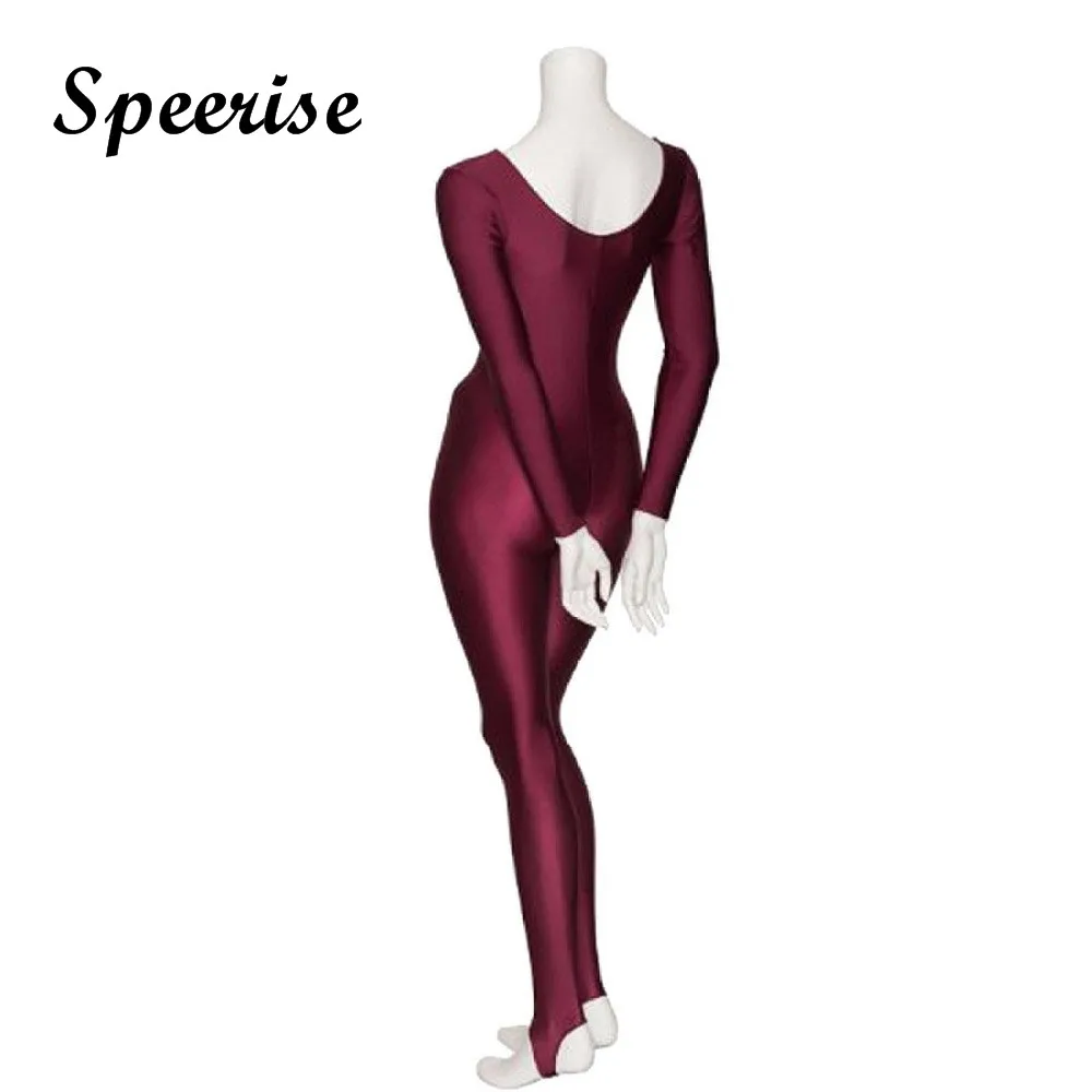 Womens Long Sleeve Unitard Stirrups Full Body Black  Gymnastics Bodysuit Adult Spandex Ballet Dance Suit Costumes