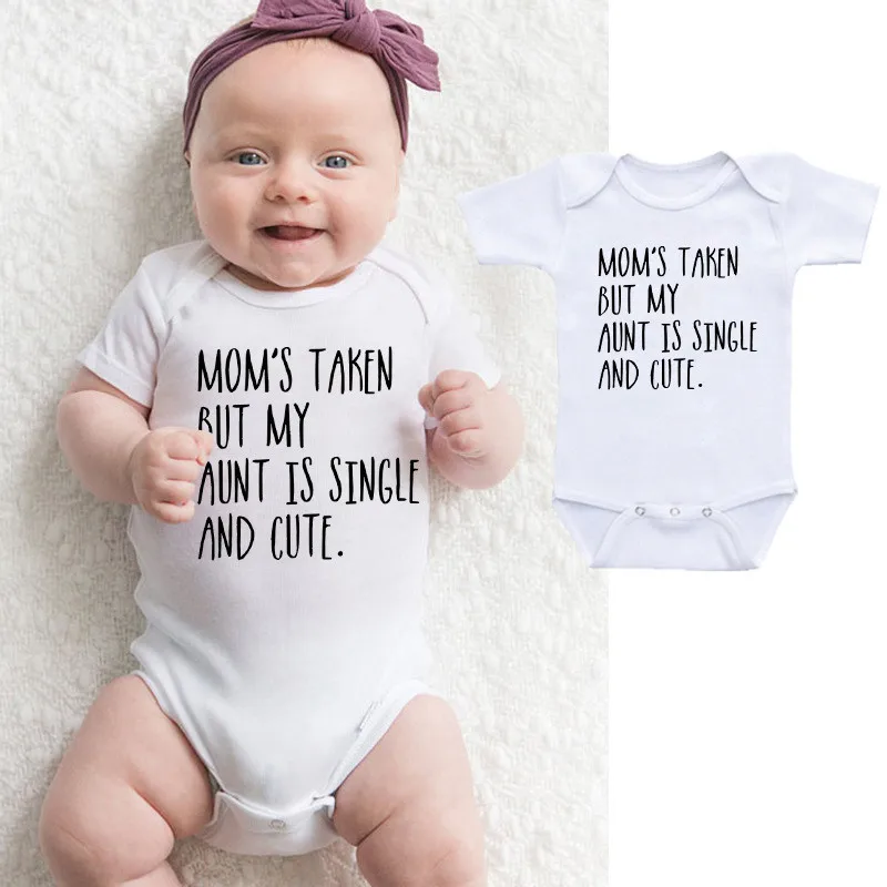 

Newborn Boy Girl Short Sleeve Letter MOM'S TAKEN BUT MY AUNT IS SINGLE AND CUTE Cotton Romper Outfits Baby Clothes