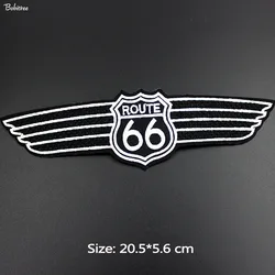 Grandi dimensioni nero Route 66 badge patch ferro su Applique ricamata per vestiti giacca adesivi Patchwork fai da te