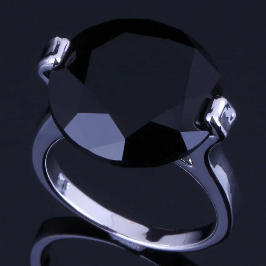 Sublime Round Black Cubic Zirconia Silver Plated Ring V0078