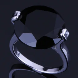Sublime Round Black Cubic Zirconia Silver Plated Ring V0078