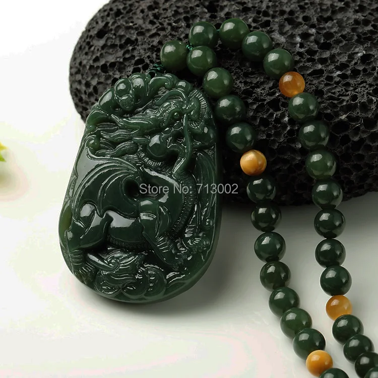 Admirable Brings wealth beast Amulet kylin Pendant mala bead Hanging Necklace Lucky TALISMAN bottle green jade