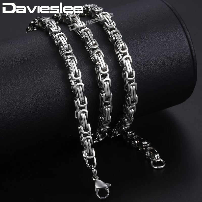 Davieslee Mens Necklaces Chains Silver Color Stainless Steel Byzantine Chain Necklace for Men Jewelry Fashion Gift 5/7mm LKNN21