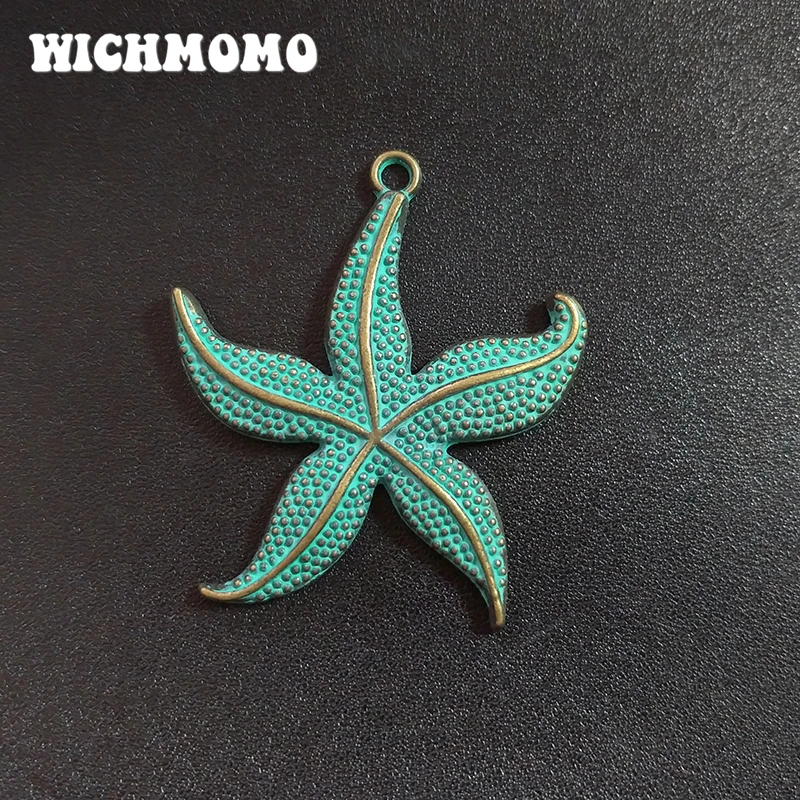 2021 new fashion 2pcs 48*43MM Retro Patina Plated Zinc Alloy Green Starfish Charms Pendants For DIY Jewelry Accessories