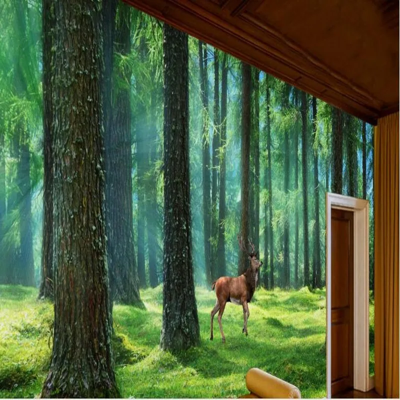 

wellyu Custom large - scale murals beautiful green pine forest landscape TV backdrop non - woven wallpaper papel de parede