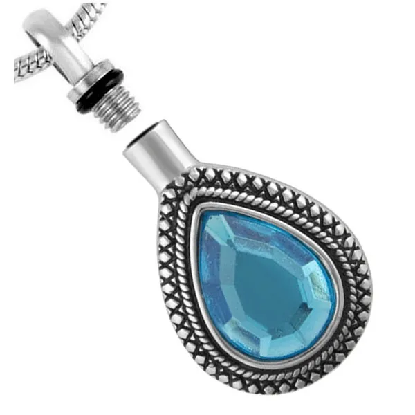 IJD8664 Blue CZ stone inlay 316L stainless steel ashes memorial pendant necklace keepsake urn charm jewelry for women