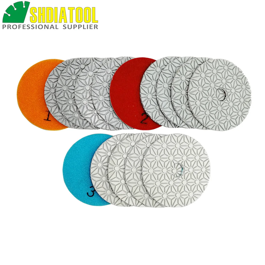 

SHDIATOOL 5sets Flexible 100mm 3 Steps Diamond Resin Bond Polishing Pads Dia 4inch Sanding Discs Wet For polishing Stone Marble