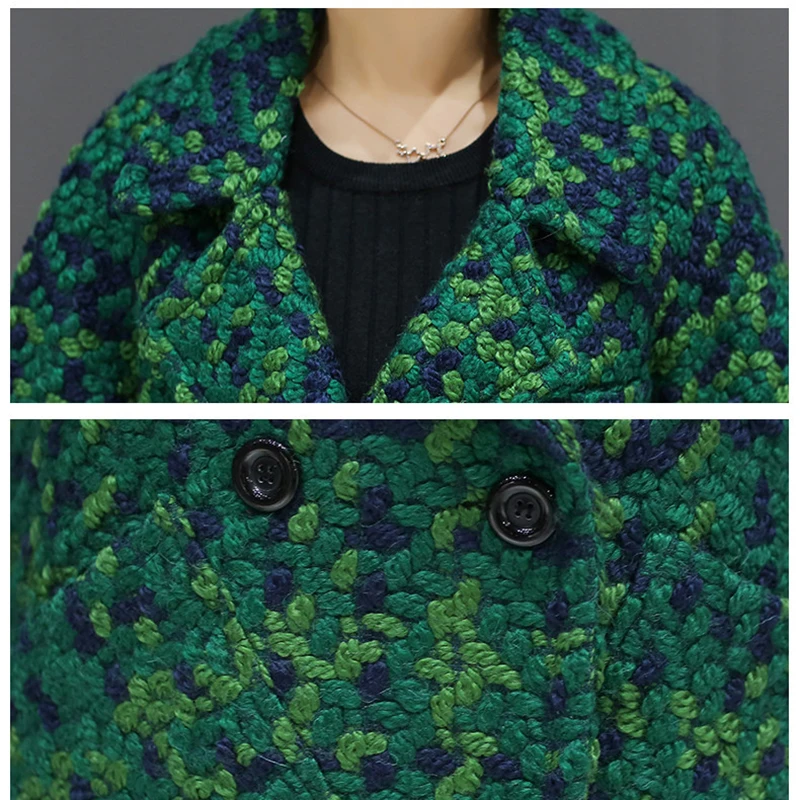 Cappotto di lana da donna cappotto di lana di alta qualità donna Slim giacca di Tweed medio-lunga capispalla femminile cappotto verde giacca da