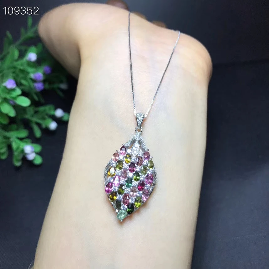 

flashing colourful Tourmaline gemstone pendant for necklace with silver