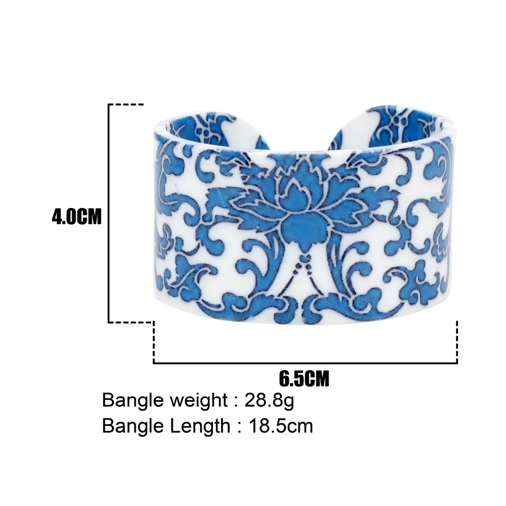 Bonsny Plastic Chinese Blue And White Porcelain Pattern Bangles Bracelets Fashion Ethnic Jewelry For Women Girl Ladies Gift Bulk