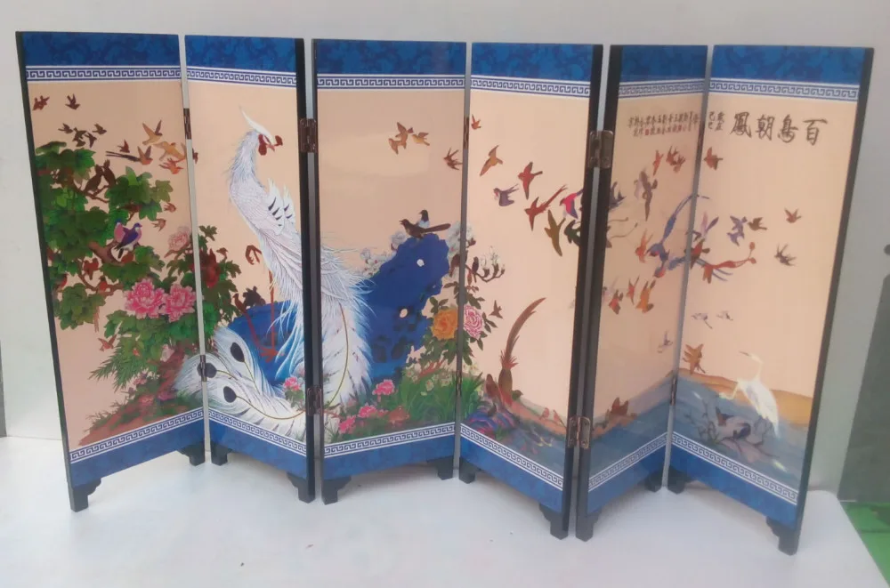 Delicate Chinese lacquer painting by hand *Birds Pay Homage *decorated fold screen