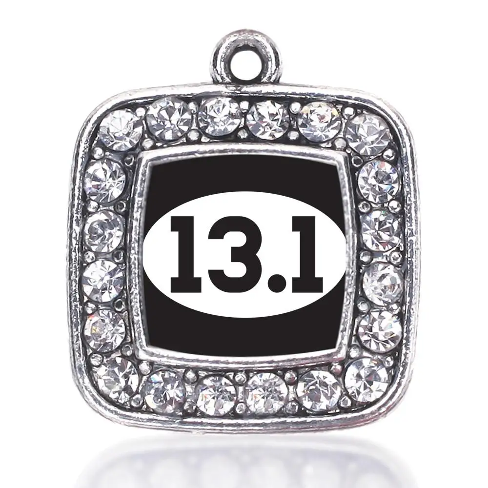 runners 13.1 RUNNERS SQUARE CHARM ANTIQUE SILVER PLATED CRYSTAL JEWELRY