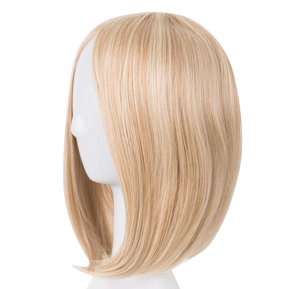 Fei-Show Synthetic Heat Resistant Fiber Short Blonde Wavy Picture Like Bangs Wig Costume Cosplay Salon Party Pink Hairpiece